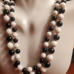 Vintage Black & White Beads Double Strand Necklace
